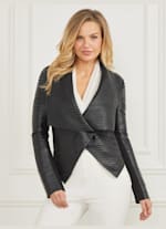 Guess Women s Shayna Drape Leather Jacket Size 46 Black