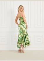 Edmee Printed Seersucker Satin Dress Green