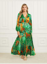 Amazon Leaf Belted Silk Dress | GUESS