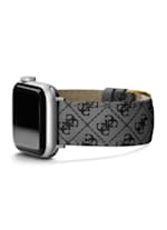 GUESS Black Leather Quattro G Logo Strap For Apple Watch