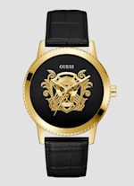 Gold Tone and Black Analog Leather Watch GUESS Canada