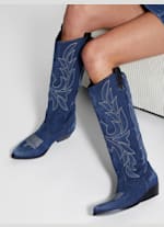 Ginnifer Knee High Denim Cowboy Boots GUESS