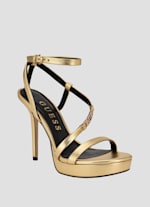 GUESS Rhinestone Chain Logo Platform Heels Gold 6.5