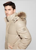 Faux-Leather Hooded Puffer Jacket | GUESS