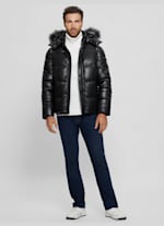 Faux-Leather Hooded Puffer Jacket | GUESS