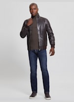 Guess leather jacket brown shop