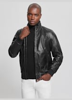 EUC GUESS Men's Faux-Leather Detachable-Hood Motorcycle