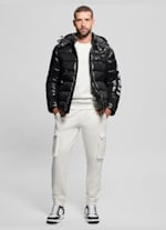 Guess men's hooded puffer coat black on sale