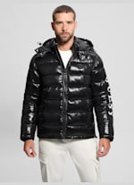 Black puffer clearance jacket guess