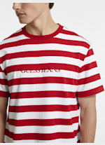 GUESS JEANS Striped Logo Tee White And Red Stripes L