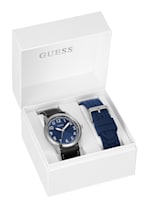 Silver-Tone and Blue Analog Watch Box Set | GUESS Factory