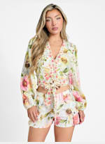 Colette V-Neck Bow Top | GUESS Canada