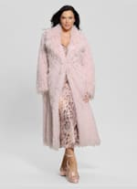  Faux Fur Coat PINK Sサイズ Fenix Faux-Fur Longline Coat | GUESS