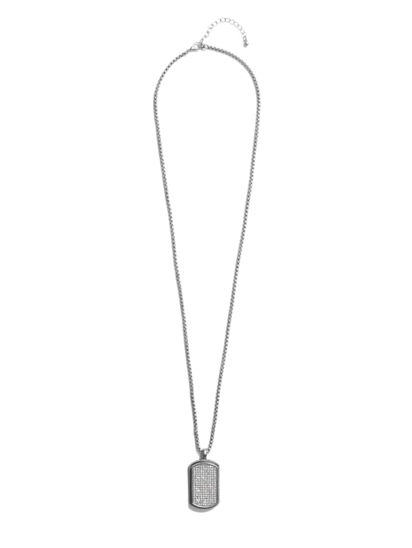 Silver Tone Rhinestone Dog Tag Necklace GUESS Canada