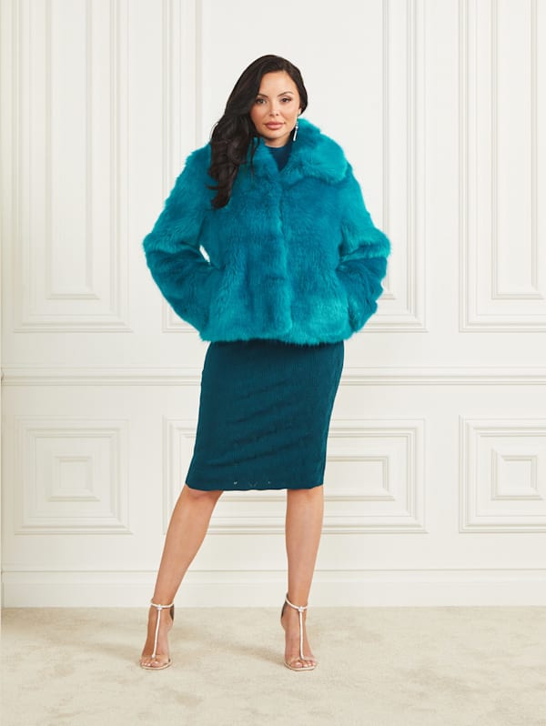 Guess blue fur coat clearance