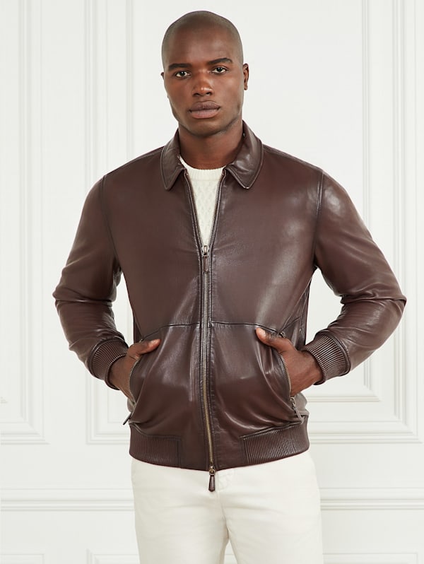 Guess leather jacket with hood mens top