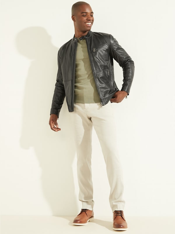 Guess men's leather jacket with hood hot sale