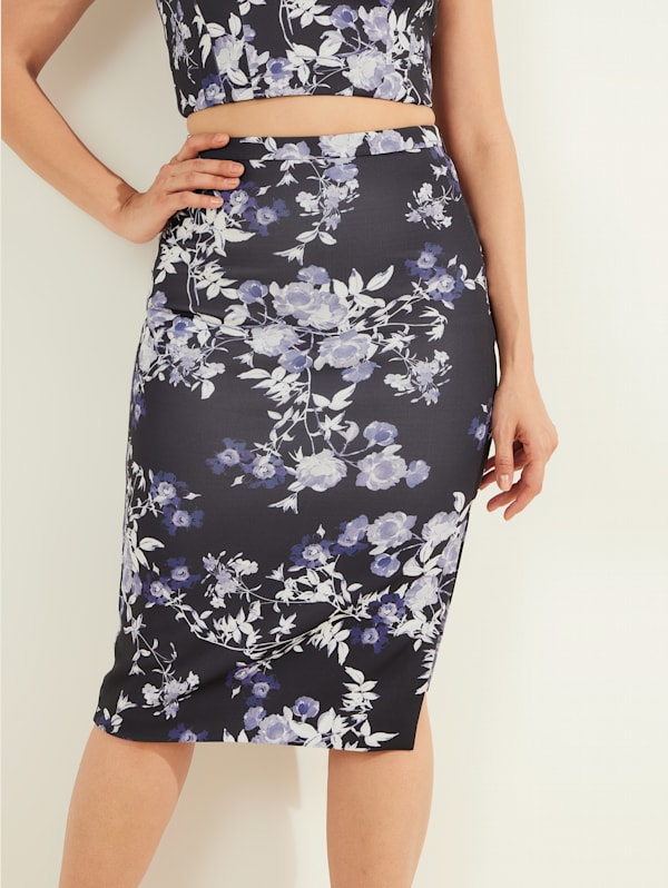 Floral pencil skirt navy hot sale blue