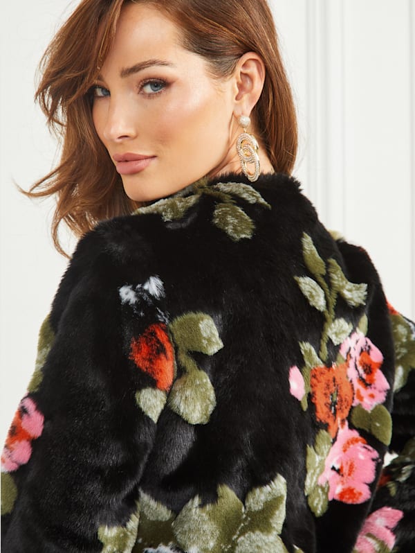 Floral faux fur coat discount