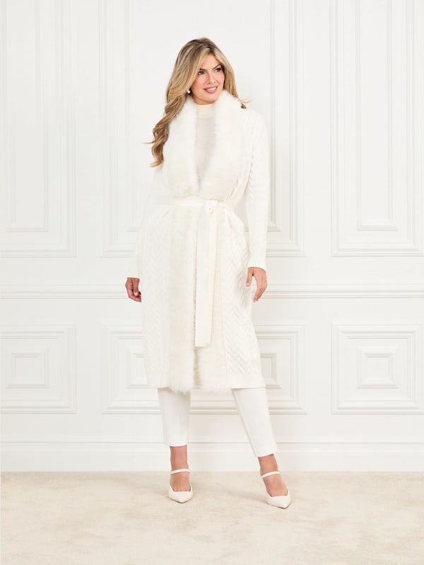 Paula Faux-Fur Long Cardigan Sweater