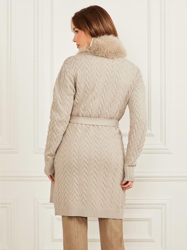 Paula Faux Fur Long Cardigan Sweater Marciano Ca