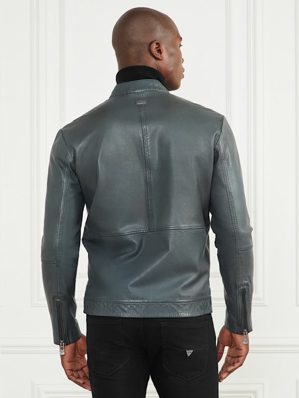 Guess leather hotsell jacket with hood