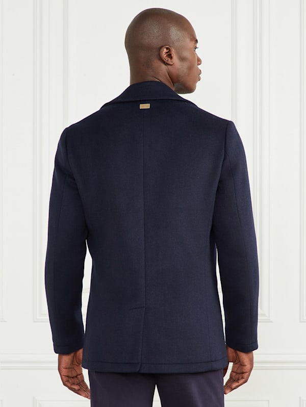 Notched Wool Blend Peacoat GUESS