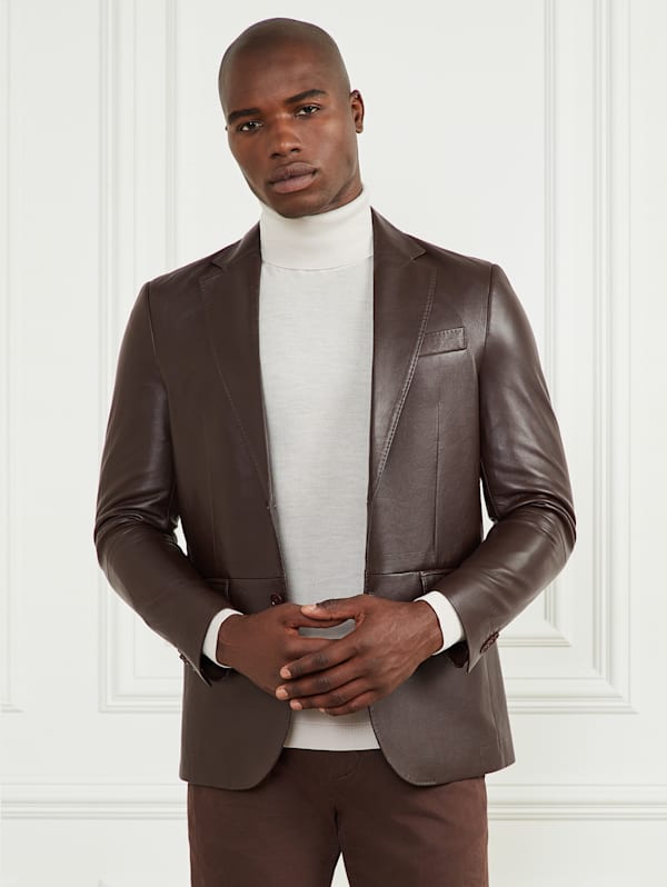 Blazer with leather sleeves shop