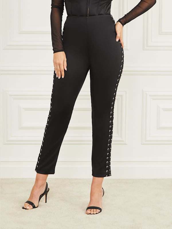 Black lace up pants top
