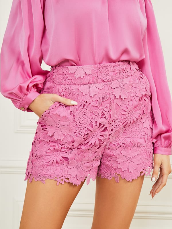 Pink lace shorts best sale