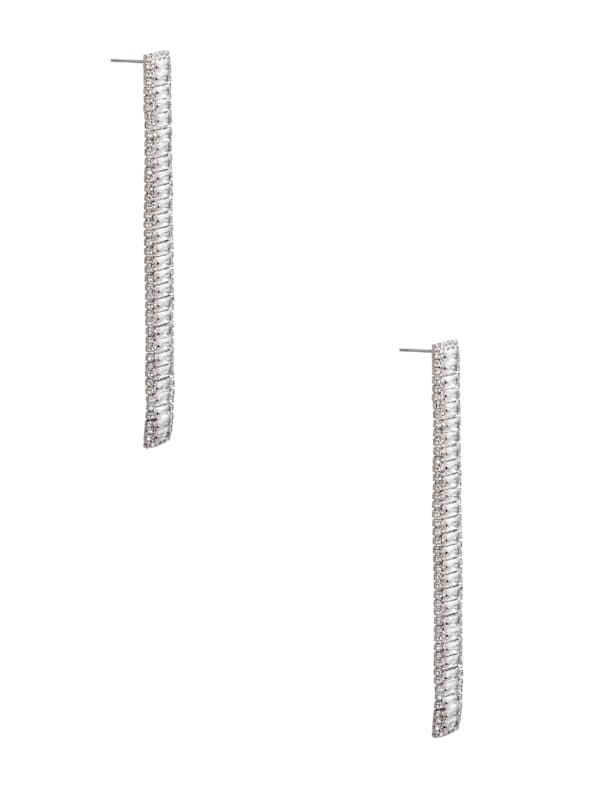 Silver Tone Linear Baguette Earrings