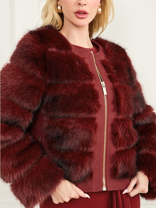 Arielle Cropped Faux Fur Jacket GUESS Canada