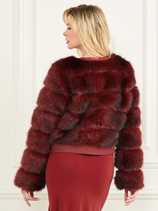 Red fur cropped jacket on sale