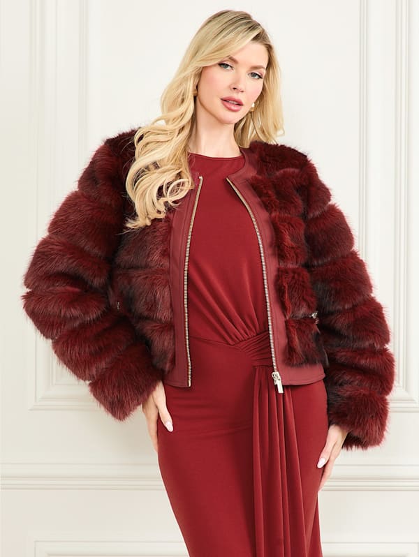 Arielle Cropped Faux Fur Jacket GUESS Canada