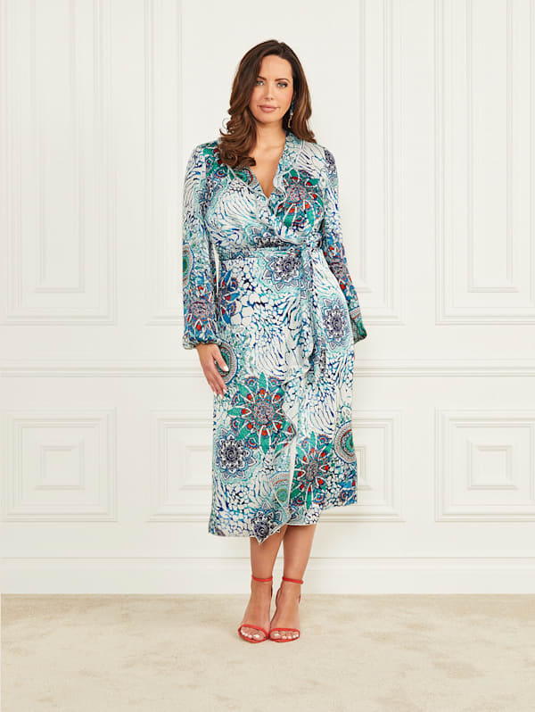 Mina Printed Wrap Dress GUESS Canada