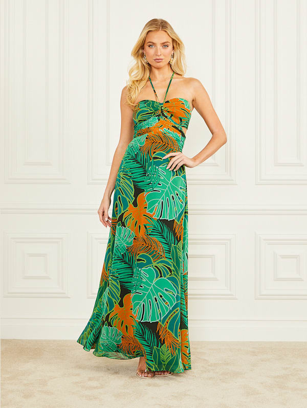 Amazon Leaf Silk Maxi Dress Marciano