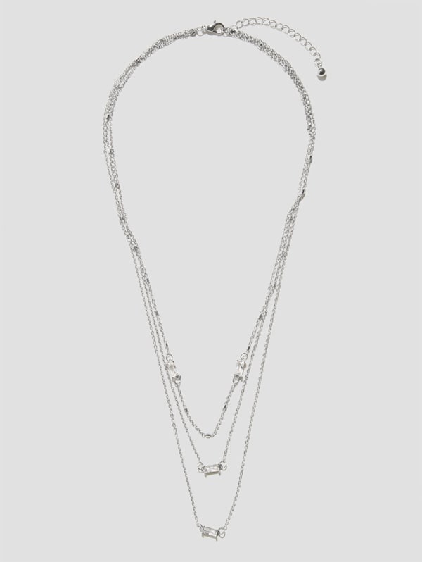 Silver Tone Baguette Layered Necklace