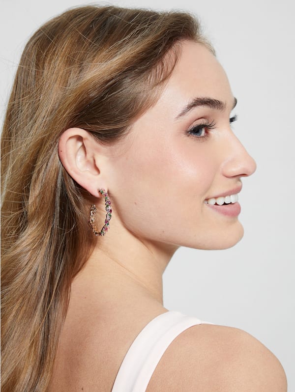 Gold Tone Baguette CZ Hoop Earrings GUESS Canada