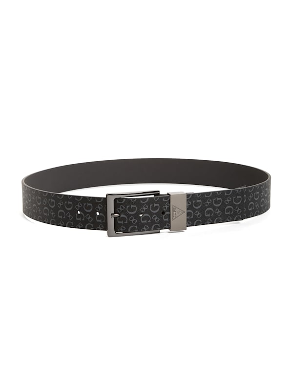 Logo Print Dark Silver Tone Buckle Belt