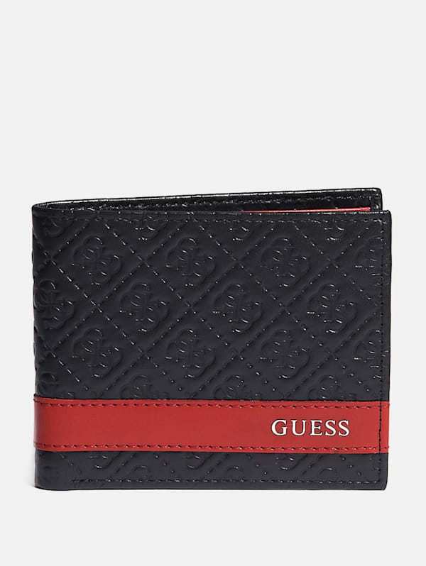 Guess Men Card Holder Wallet Billfold Black Leather Bifold Purse