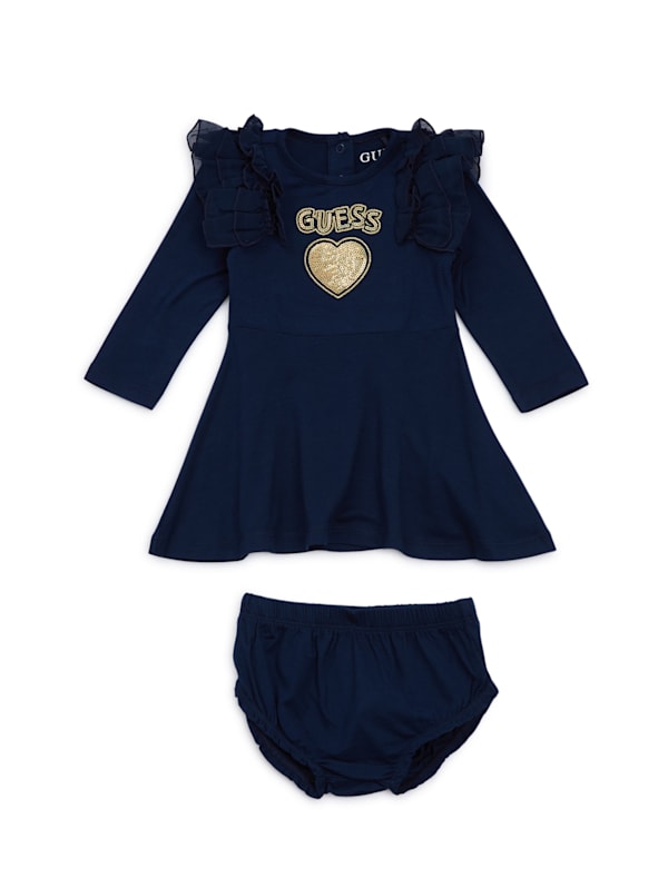 Sequin Heart Logo Dress and Bloomers Set 0 24M