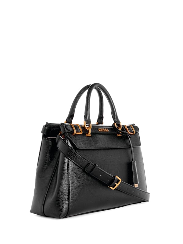 Guess Sestri Pebbled Luxury Satchel - Black - One Size