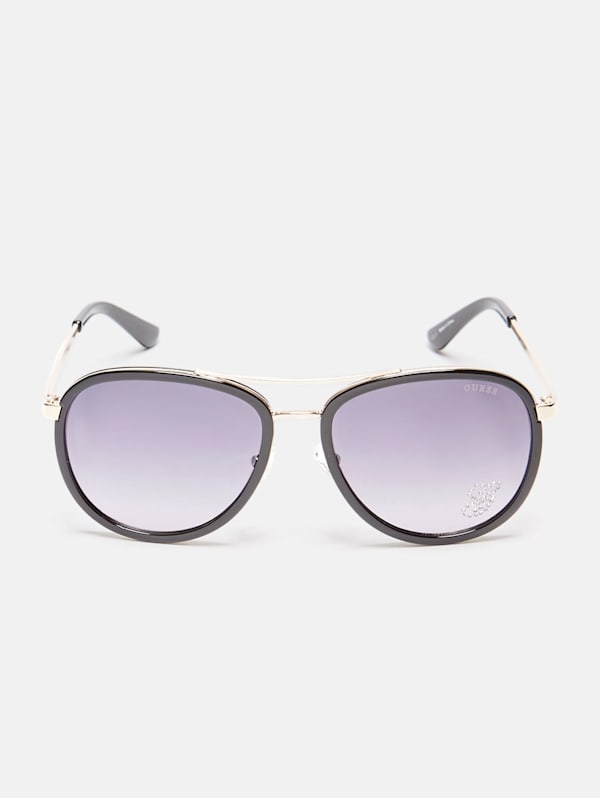 Rhinestone G Aviator Sunglasses GUESS Factory