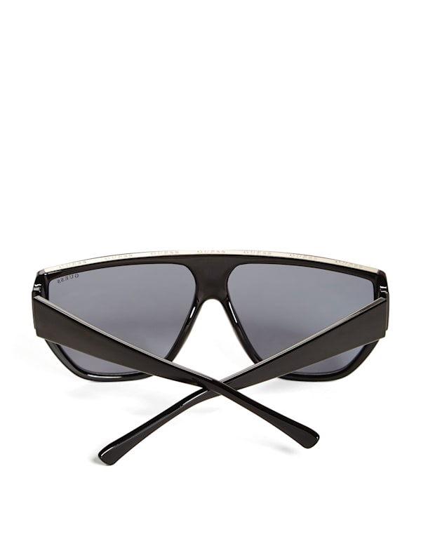 Factory Flat Brow Plastic Round Sunglasses Black