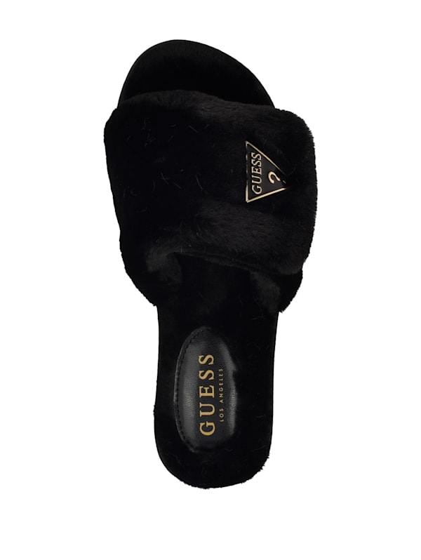 Factory Alista Faux fur Platform Slide Sandals Black 9