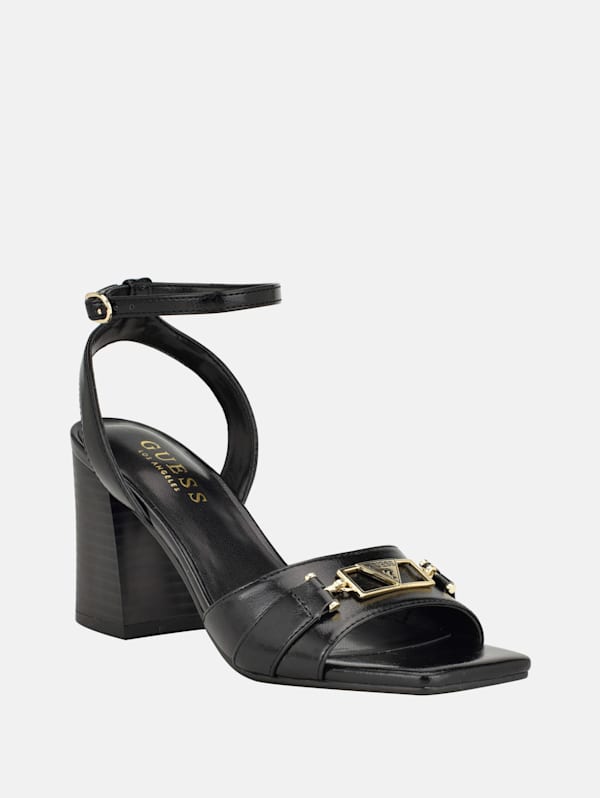 Black ankle strap block heel clearance