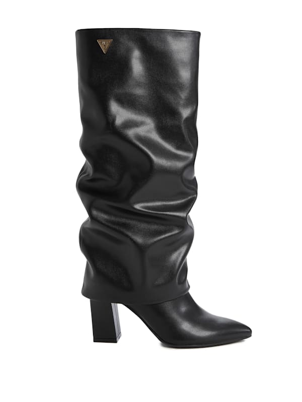 Black faux leather booties top