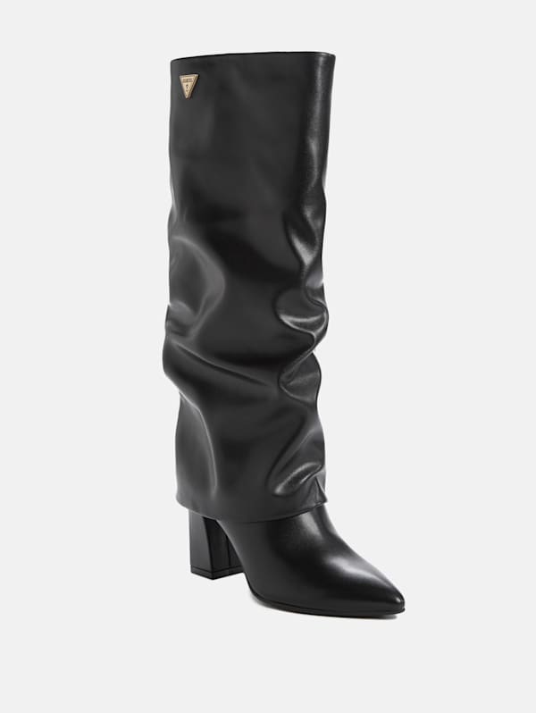 Black fake leather boots shop