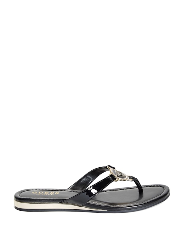 Black leather flip flop sandals top