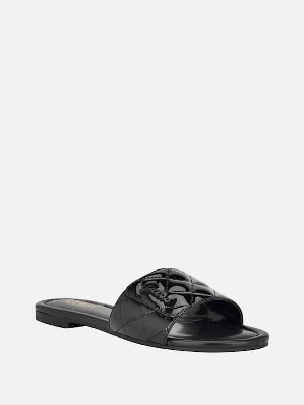 Lylas Quilted Patent Slide Sandals GUESS Factory Ca
